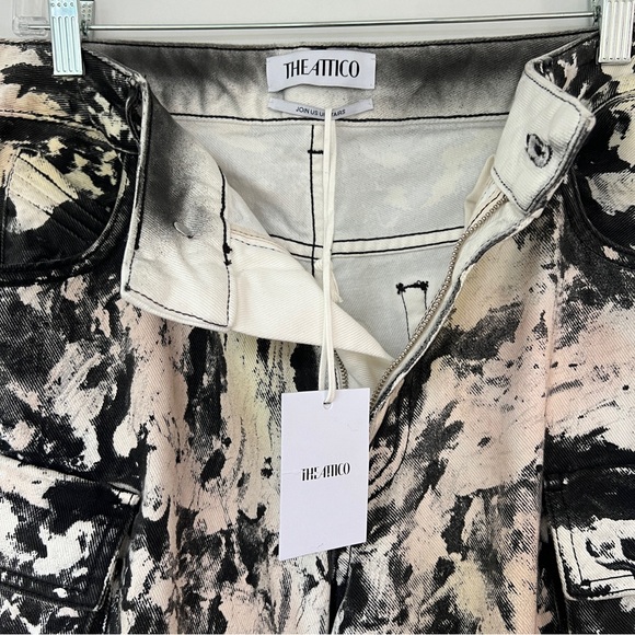 The Attico Fern black cream white abstract camo print wide leg cargo jean pants - Picture 5 of 16